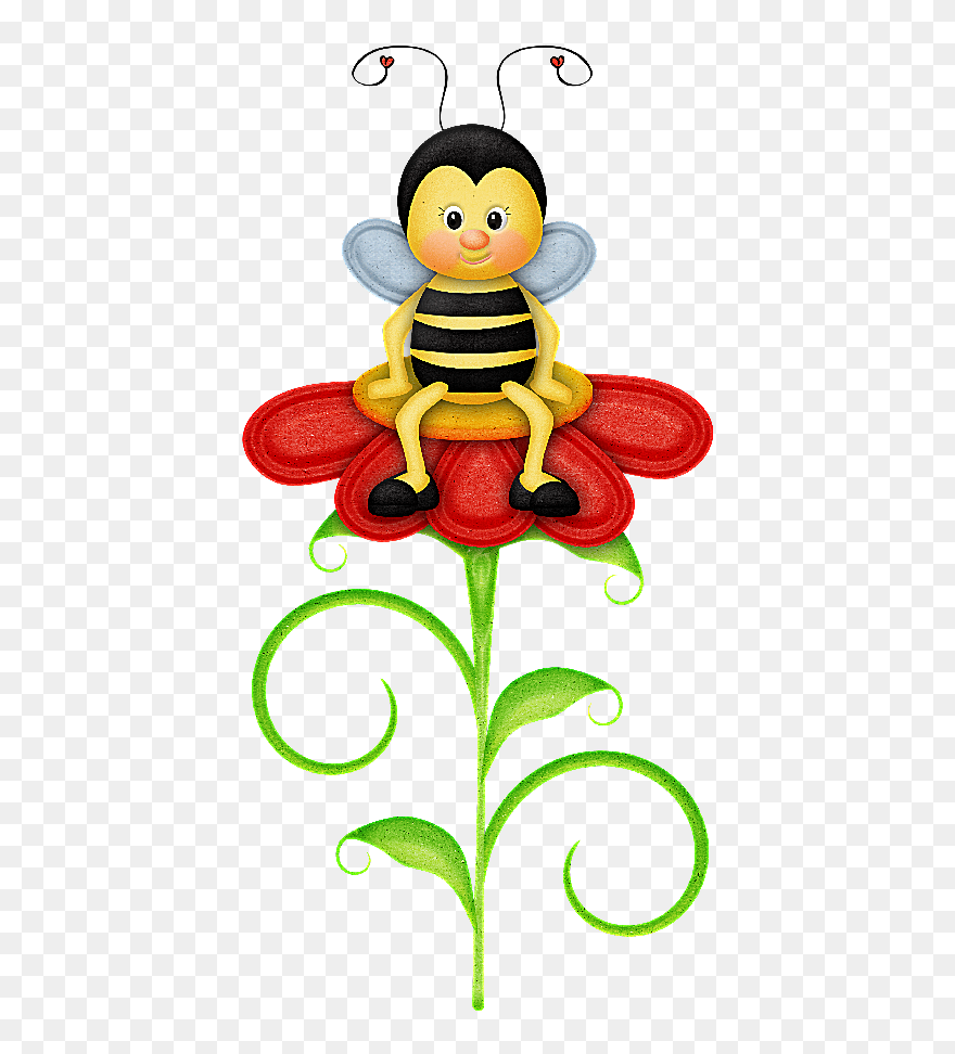 Bee On The Flower Clipart - Png Download