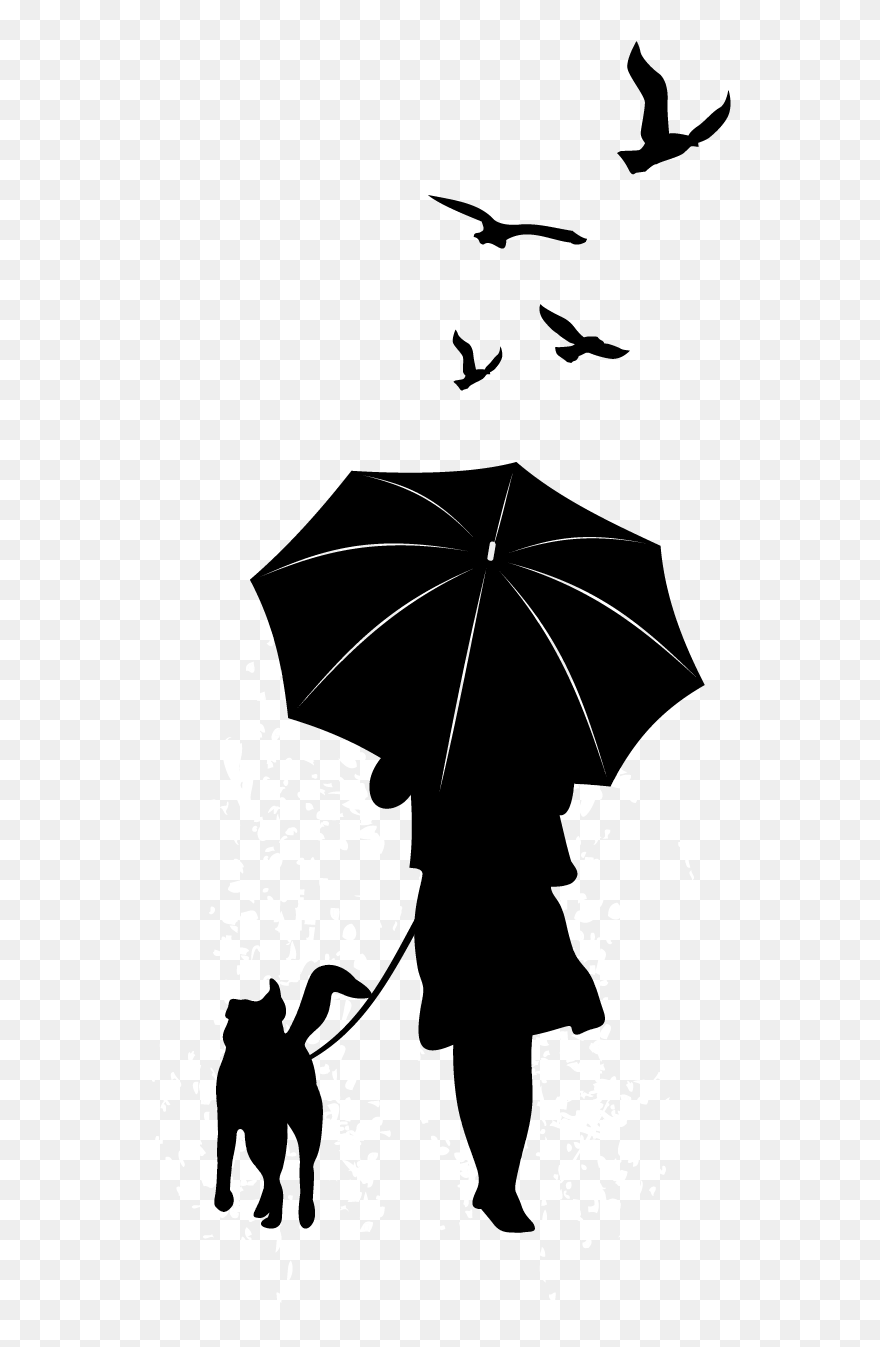 Dog Silhouette Umbrella Illustration - Silhouette Girl With Umbrella Clipart