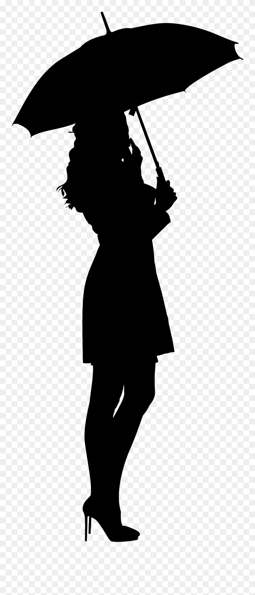 Umbrella Clipart Silhouette - Silhouette Woman With Umbrella - Png Download