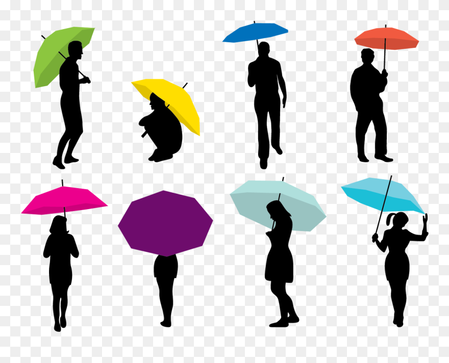 Silhouette Umbrella Woman - Drawing Of Someone Holding A Umbrella Clipart