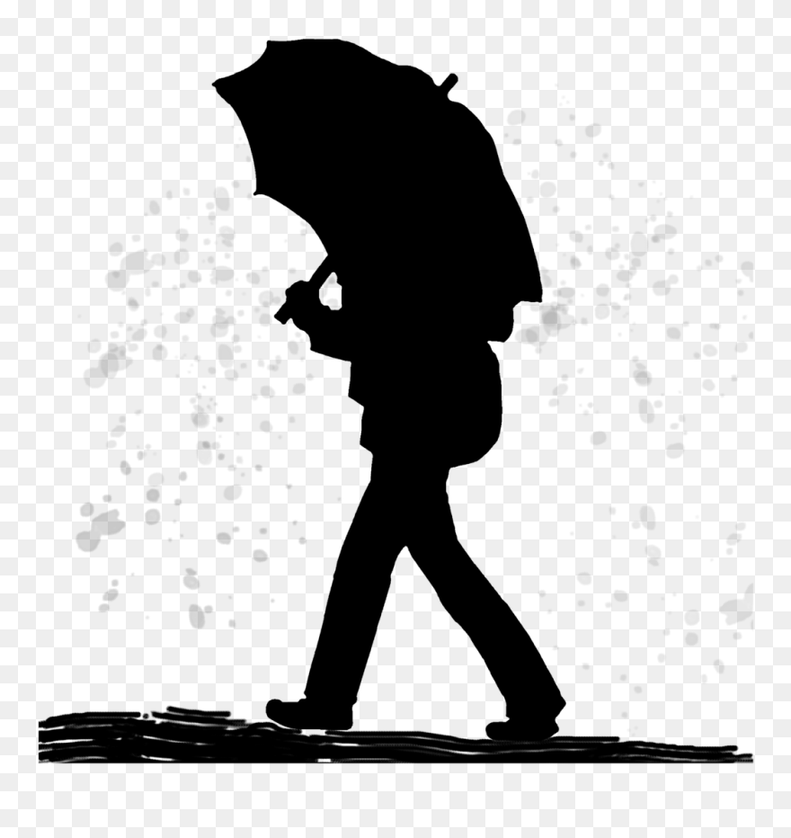 Transparent Rainy Day Clipart Black And White - Figure With Umbrella - Png Download