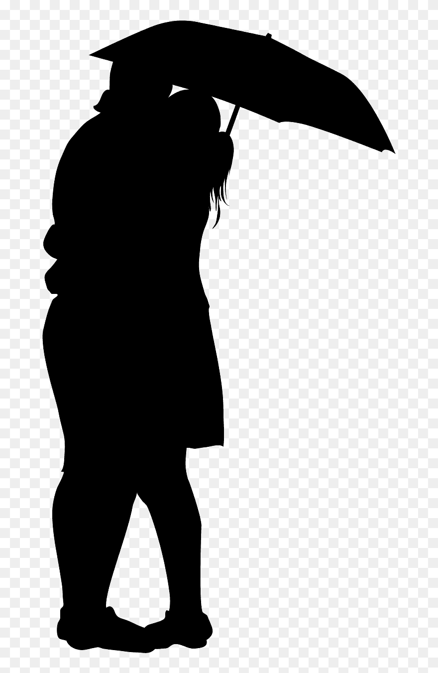Couple Kissing Under Umbrella Silhouette 000000 Md - Silhouette Clipart