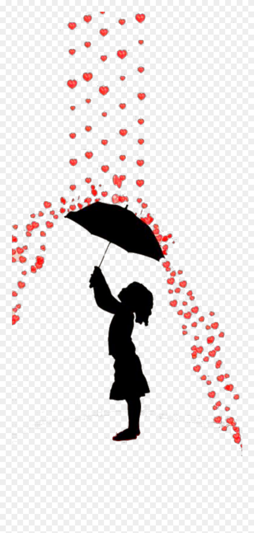 #ftestickers #girl #umbrella #silhouette #hearts #cute - Silhouette Girl Holding Umbrella Clipart
