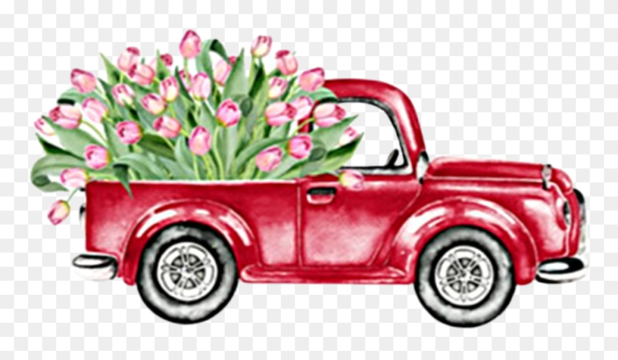 #watercolor #truck #flowers #tulips #vintage #antique - Red Truck With Flowers Clipart