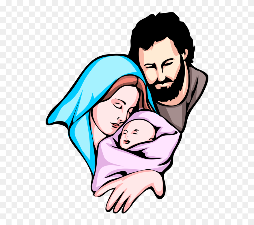 Vector Illustration Of Mary And Joseph Embrace Newborn - Clipart Holy Family - Png Download