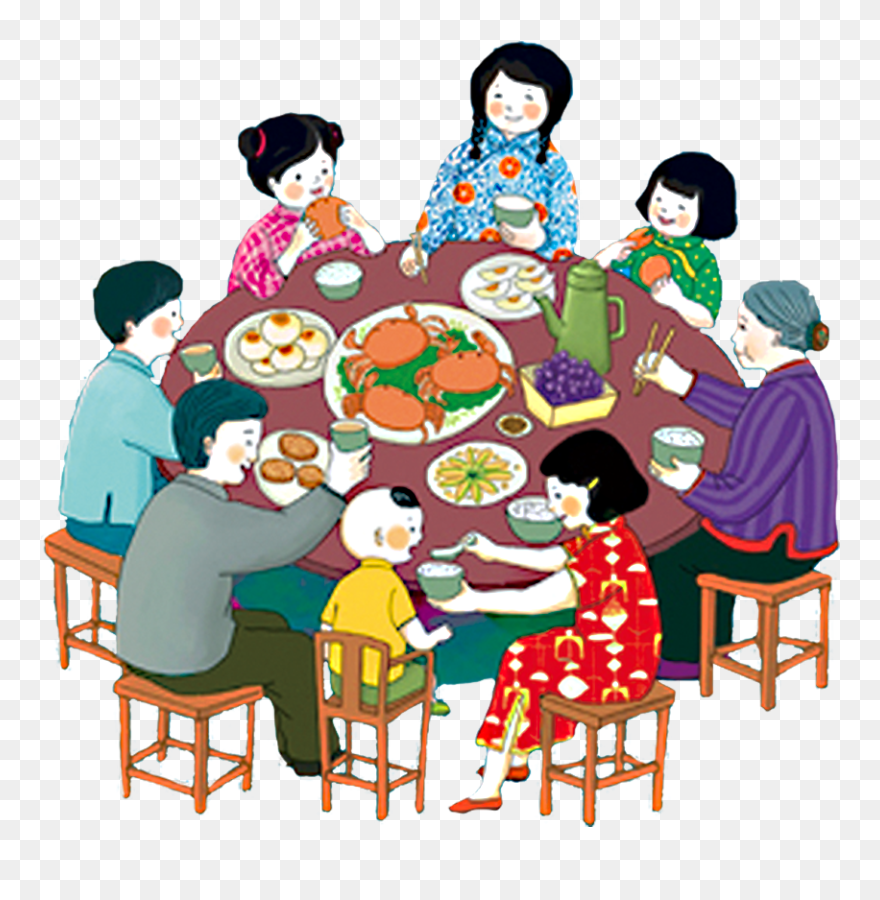 Reunion Dinner M - Lunar New Year Family Illustration Clipart