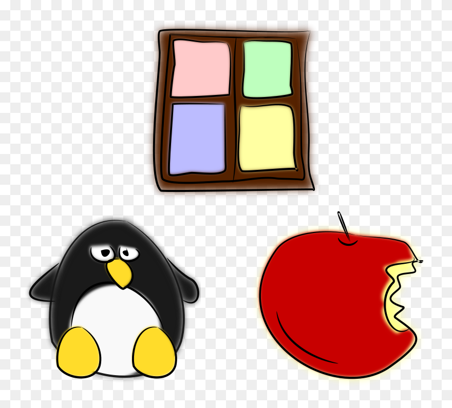 Penguin Window And Apples Clipart