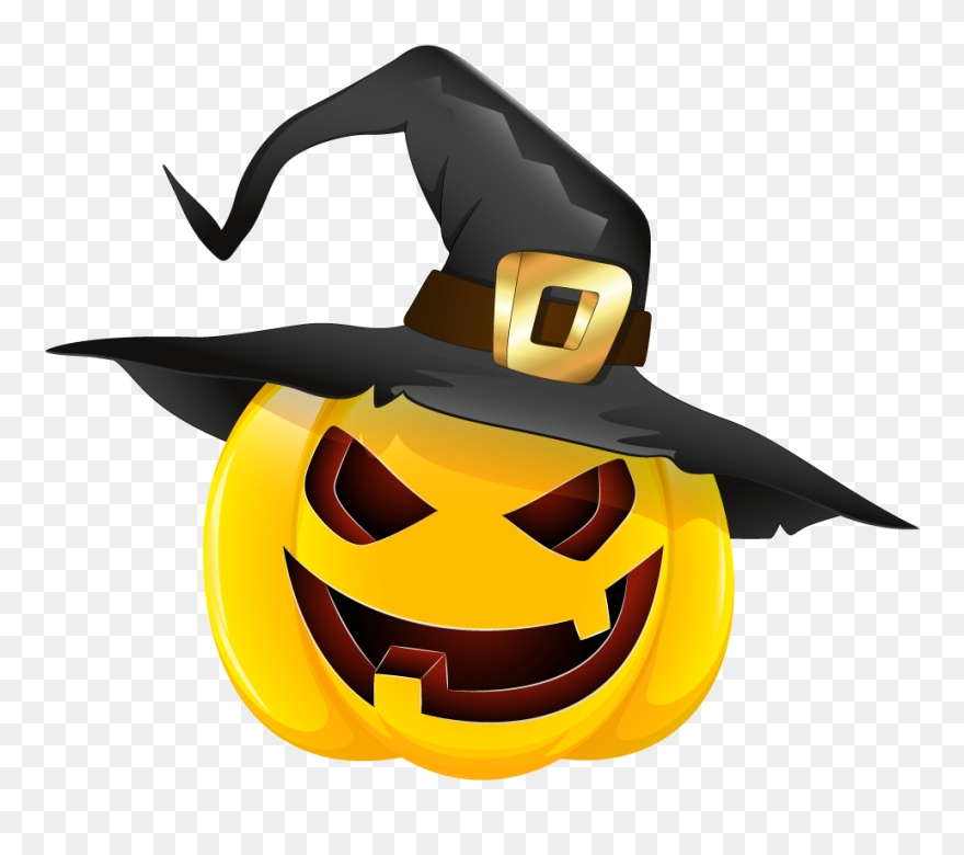 Sorceress Clipart Scary Witch - Halloween Pumpkin With Hat - Png Download