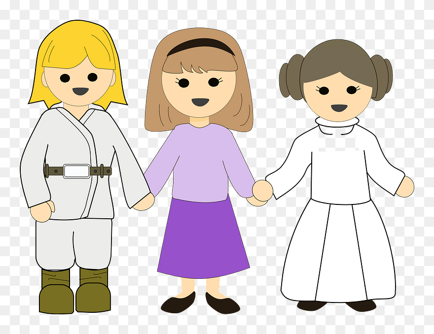 Girls In Costumes Holding Hands Clipart - Clip Art - Png Download