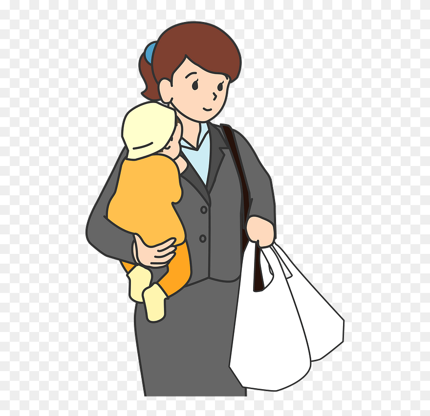 Mother Baby Work Clipart - 仕事 子育て 両親 イラスト - Png Download