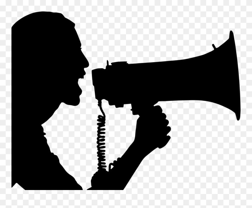 Bullhorn Clipart Via Pixabay - Woman With Megaphone Silhouette - Png Download