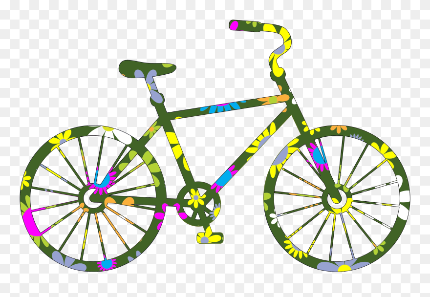Retro Floral Bicycle Clip Arts - Bycicle Clipart Black And White - Png Download