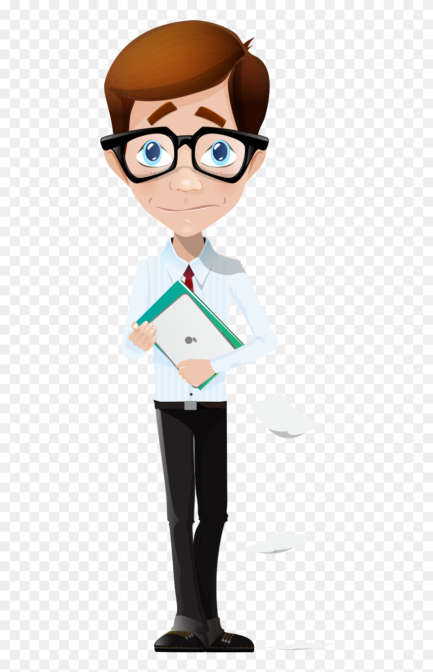 Business People Middle-aged Businessperson Books Flyer - Nerd Guy With Glasses Cartoon Clipart