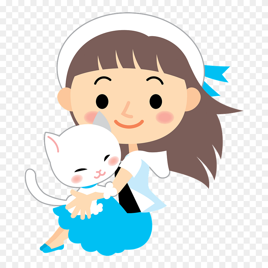 Girl Cat Clipart - Girl And Cat Clipart - Png Download