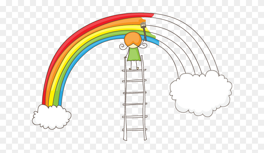 Cute Girl Painting Rainbow Clipart - Png Download