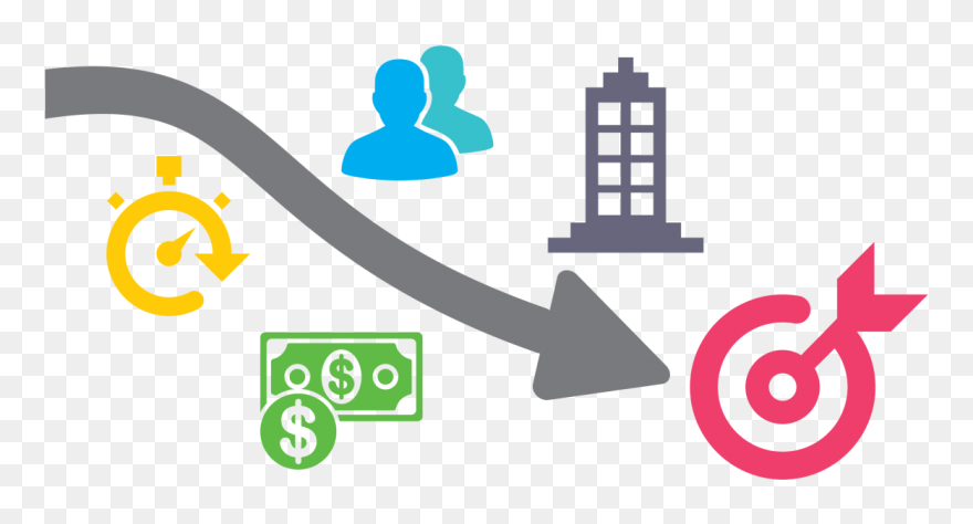 Arrow Going Through Icons Of Resources People, Time, - Resources Money Space People Clipart