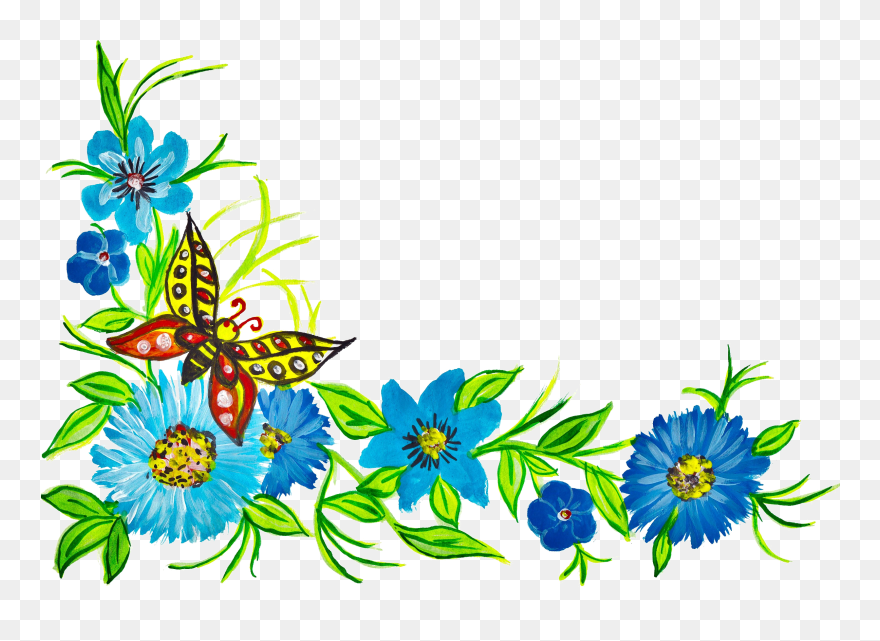 Floral With Butterfly Border Clipart Png Transparent Png