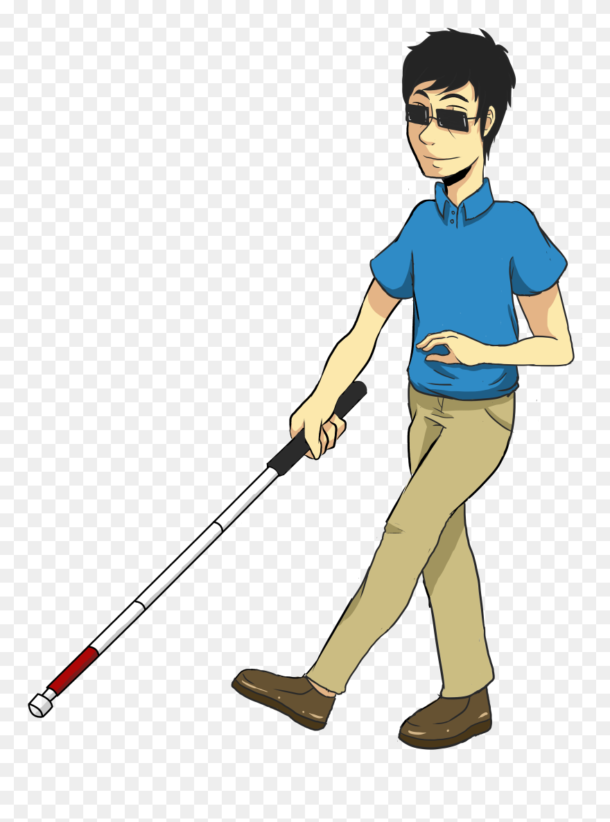 Cartoon Man Walking Confidently With A Long Cane - Blind Clipart - Png Download