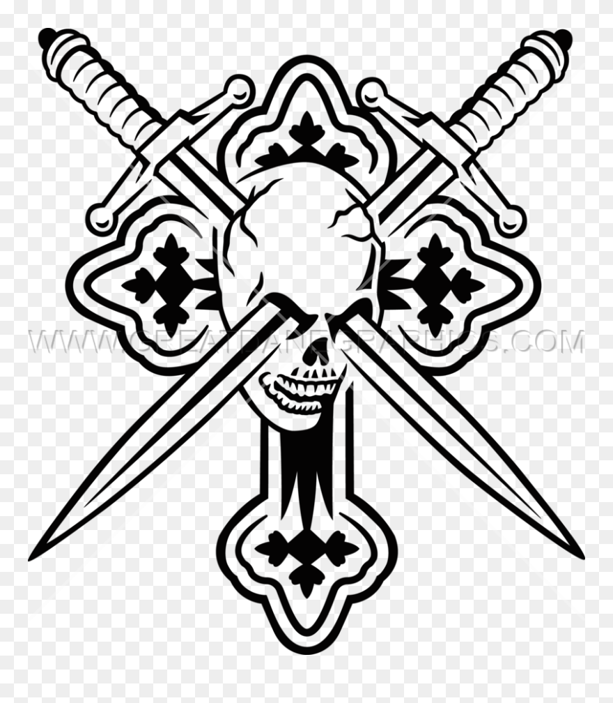 Cross Swords Clipart Picture Transparent Skulls, Cross, - Drawing Skulls And Cross - Png Download