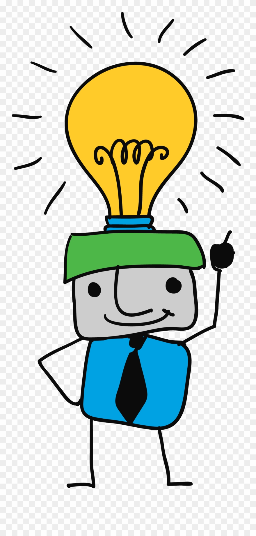 A Drawing Of A Person With A Lit Light Bulb On Their - Cartoon Clipart
