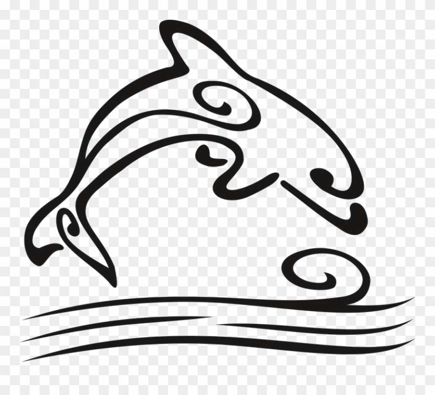 Delfin, Jump, The Waves, Water, Tattoo, Fins, Mammal - Delfin Tattoo Clipart