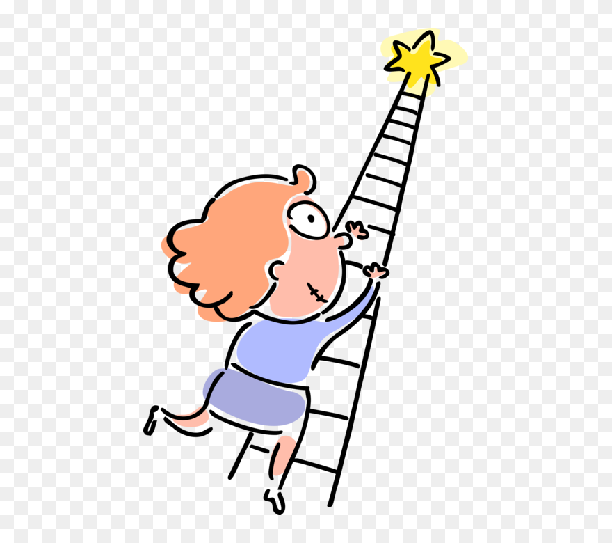 Vector Illustration Of Ambitious Businesswoman Climbs - Cartoon Ladder Of Success Clipart