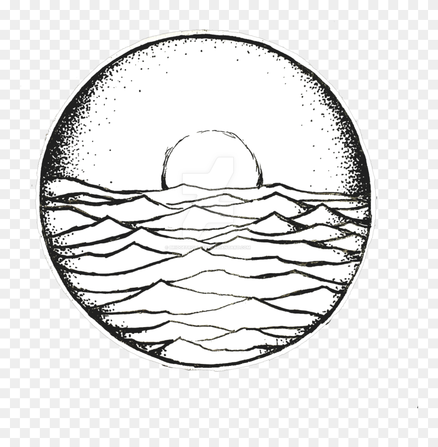 Ocean Sunset - Black And White Sunset Drawing Clipart