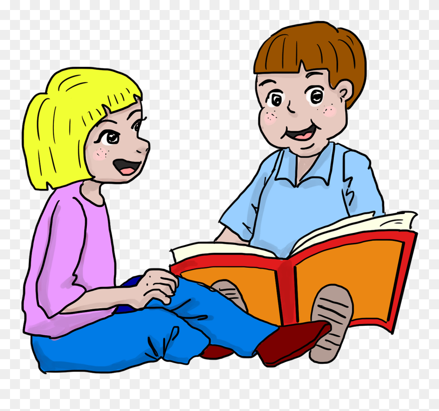 Schoolkids Reading A Book Clipart - Membaca Buku Kartun Png Transparent Png