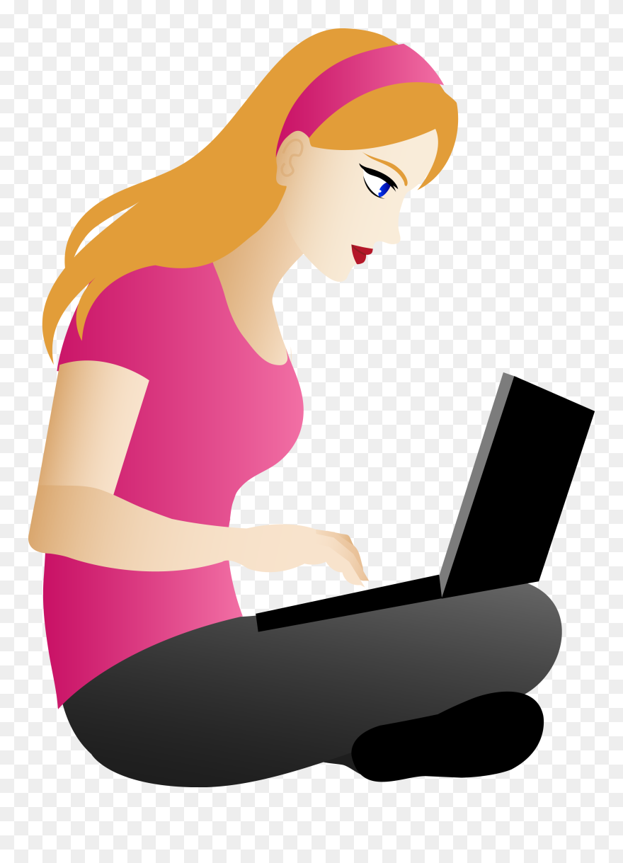 Woman Sittnig In A Chair With Crown Clipart Png 28 - Using Laptop Clipart Transparent Png