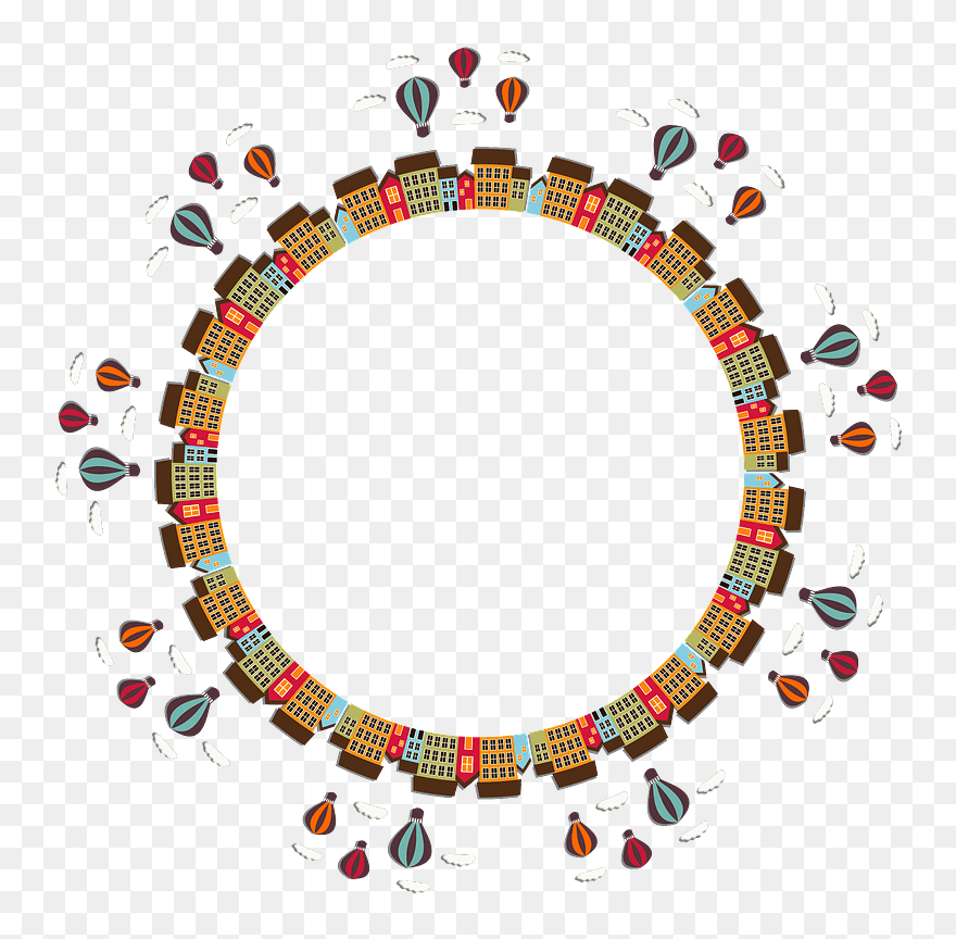 Hot Air Balloons Cityscape Radial Border Clipart - Air Balloons Frame Png Transparent Png
