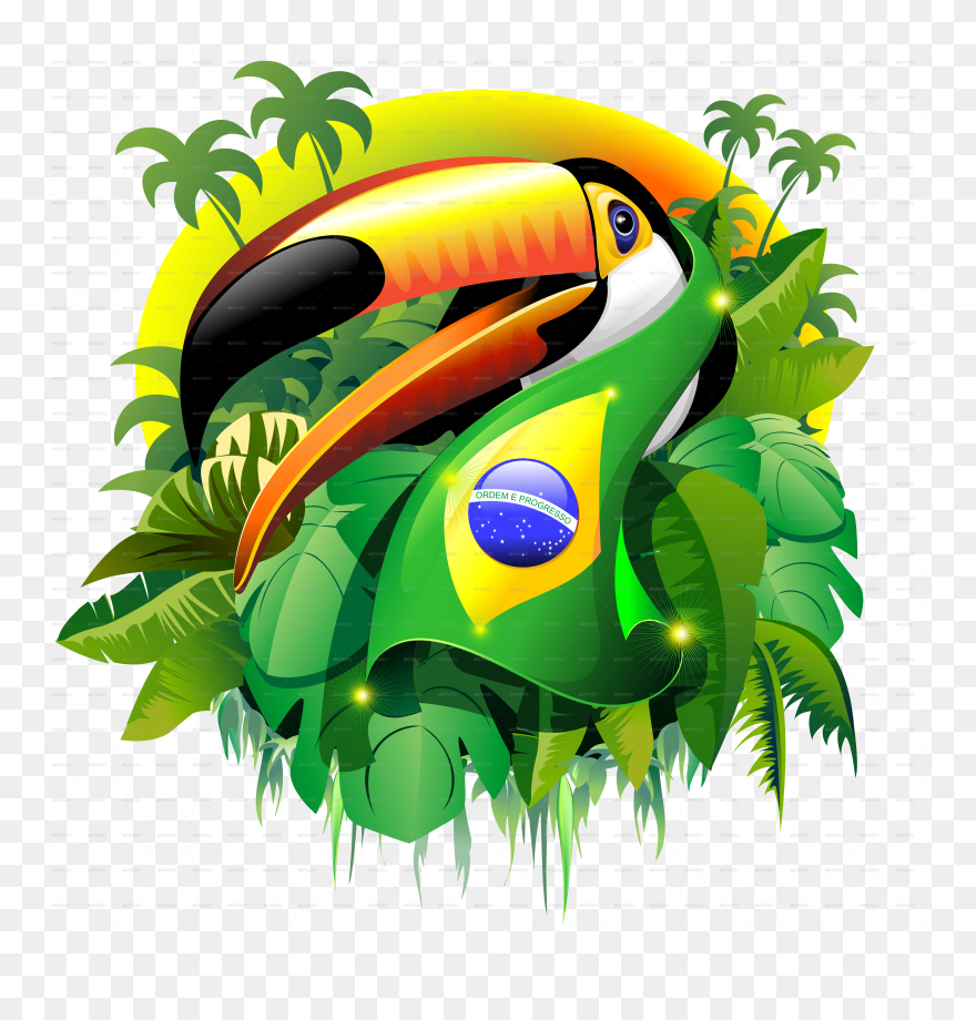 Toco With Brazil Flag - Toco Toucan With Brazil Flag Clipart