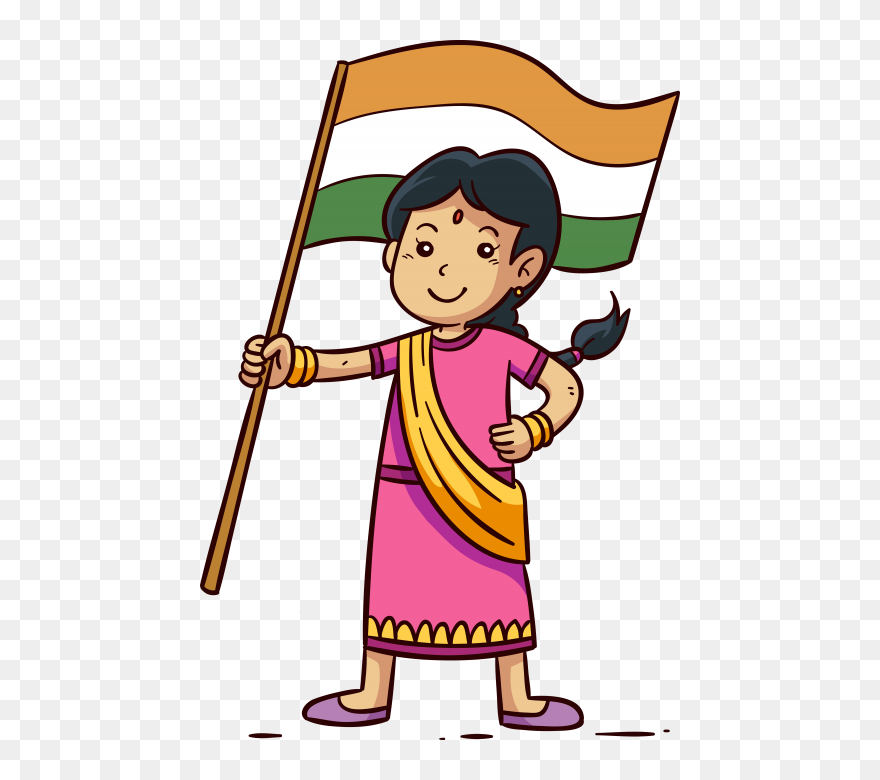 Indian People With Flag Clipart - Png Download