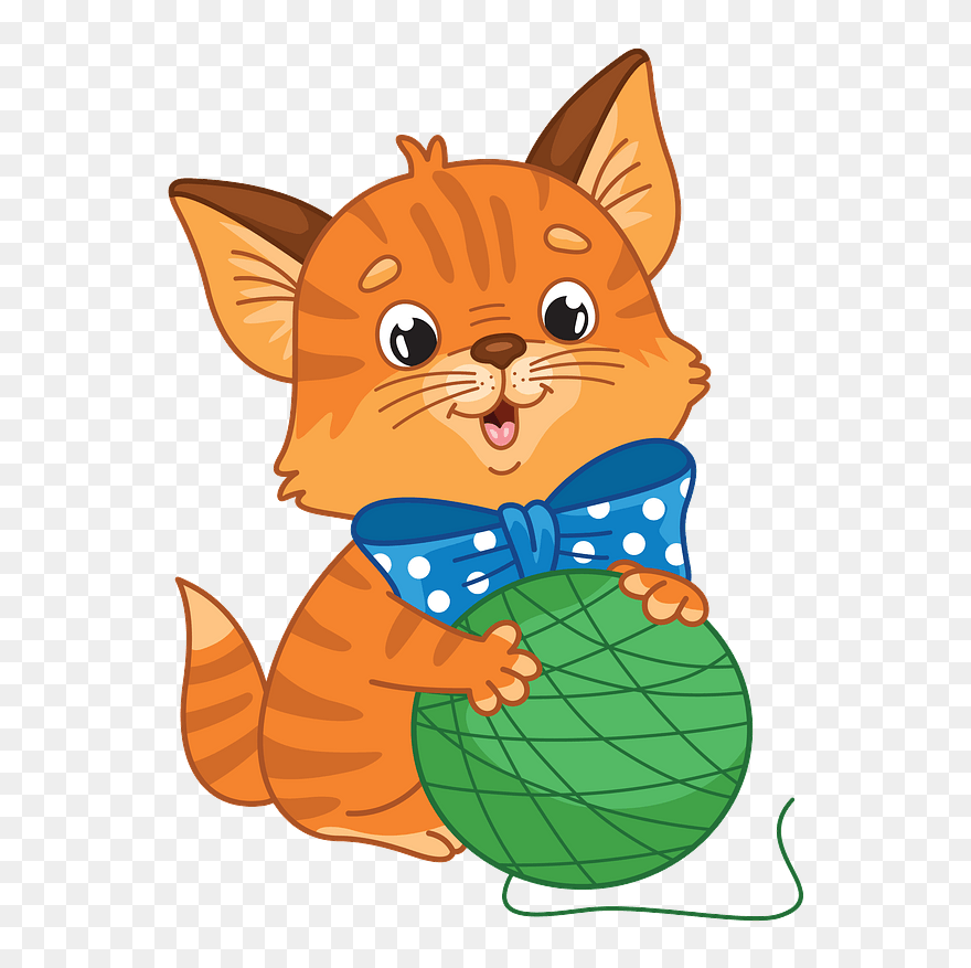 Kitten With Yarn Ball Clipart - Clip Art - Png Download