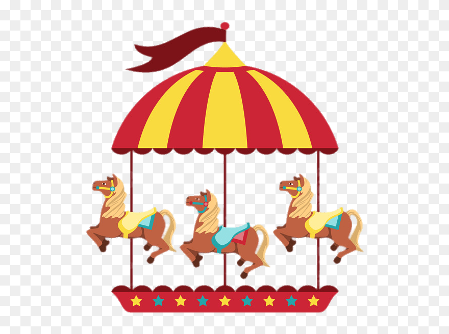 Merry Go Round With Three Horses Transparent Png - Carousel Vector Png Clipart