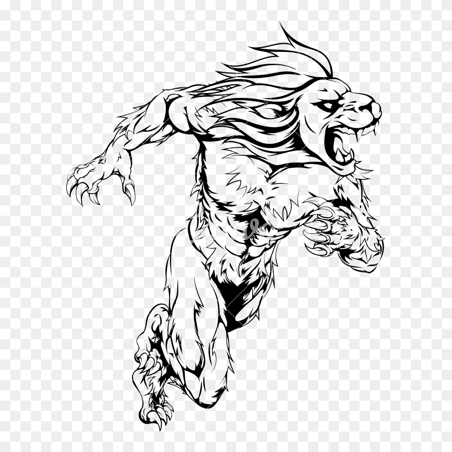 Disturbed Drawing Mascot - Full Body Lion Drawing Clipart