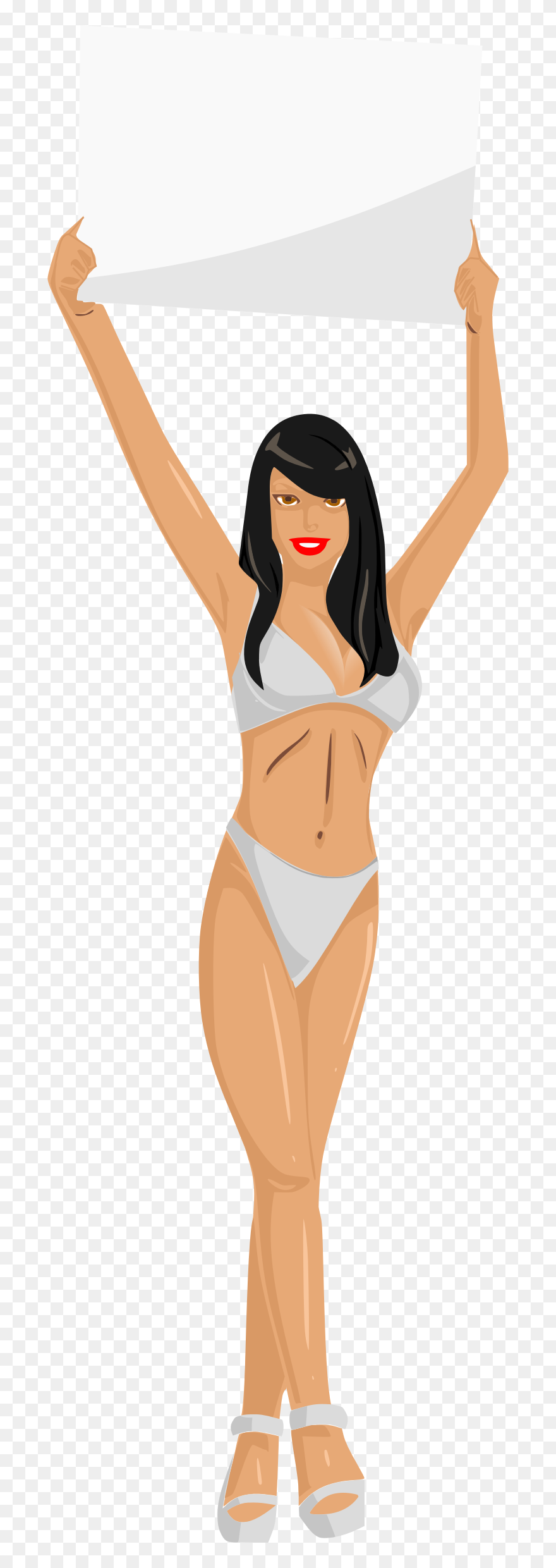 Girl With Sign Clip Arts - Black Hair - Png Download