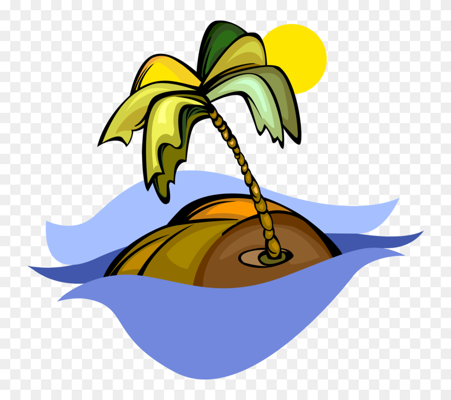 Vector Illustration Of Deserted Tropical Island With - Vector Graphics Clipart