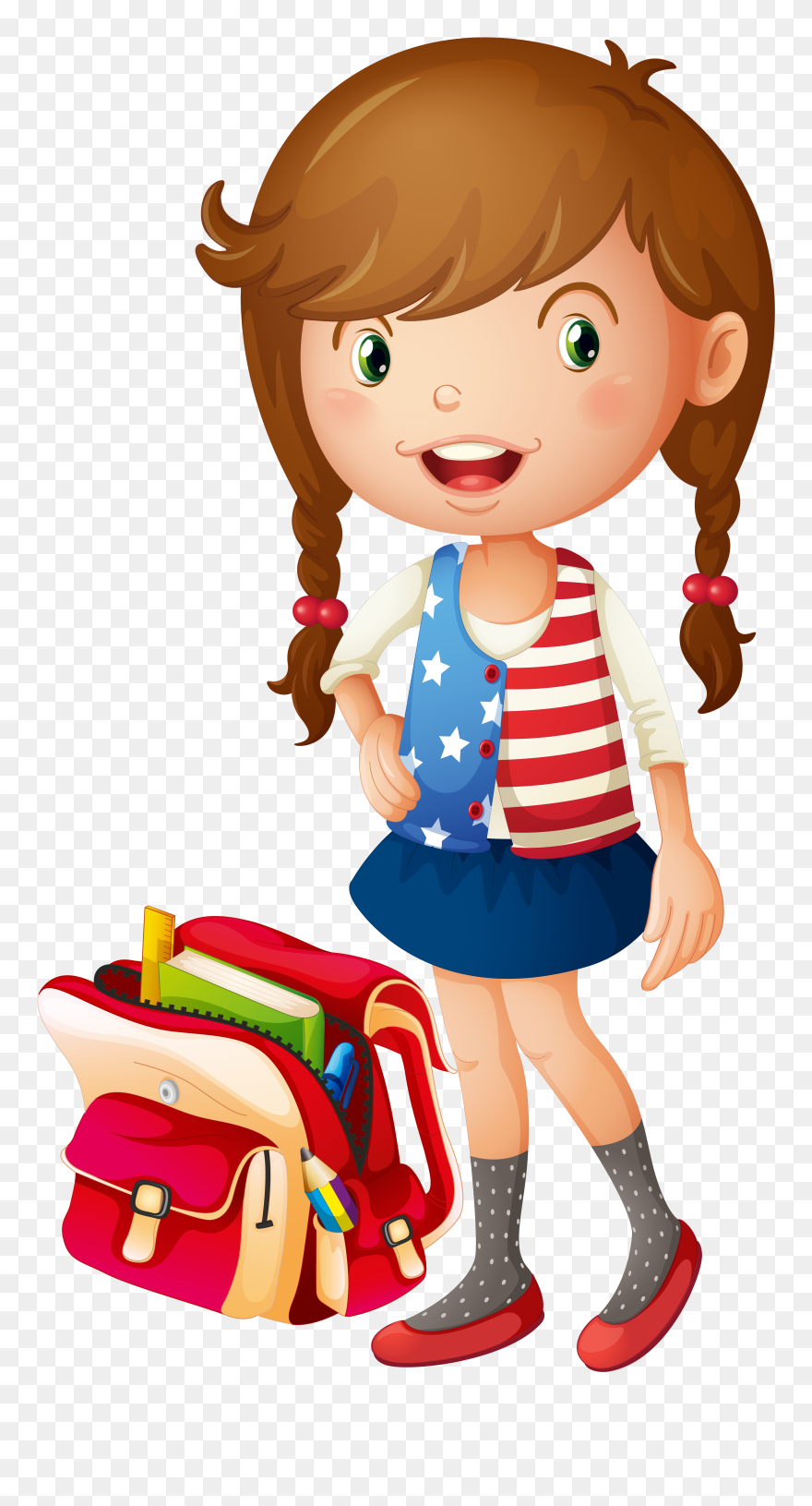 Kids With School Bag Clipart Png - Girl With School Bag Transparent Png