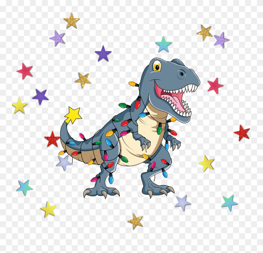 #t-rex #christmaslights #dinosaur #christmas #stars - Cartoon Clipart