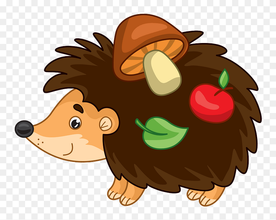 Erizo Con Manzana, Champiñones Y Hojas Clipart - Cartoon - Png Download
