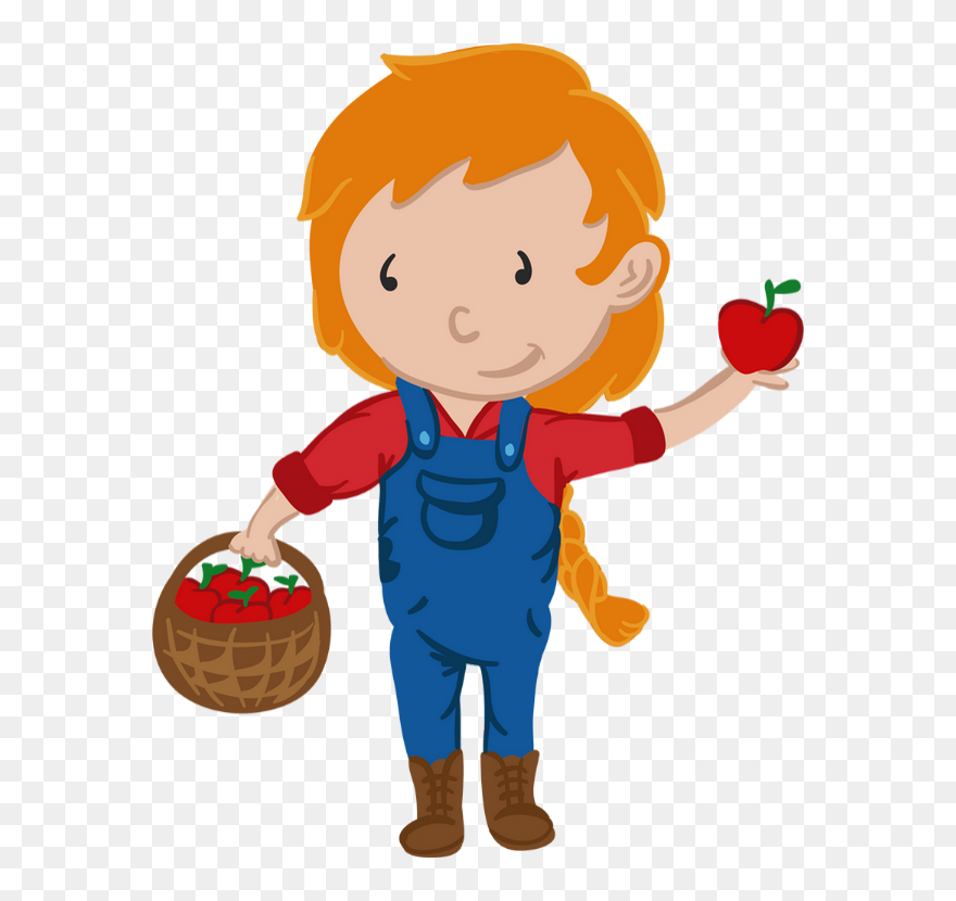 Illustration Png Fille Et Panier De Pommes - Cartoon Clipart