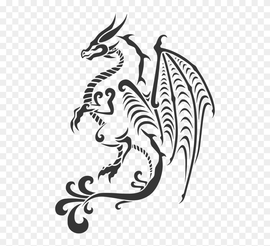 Line Art,wildlife,art - Dragon Tattoo Png File Clipart