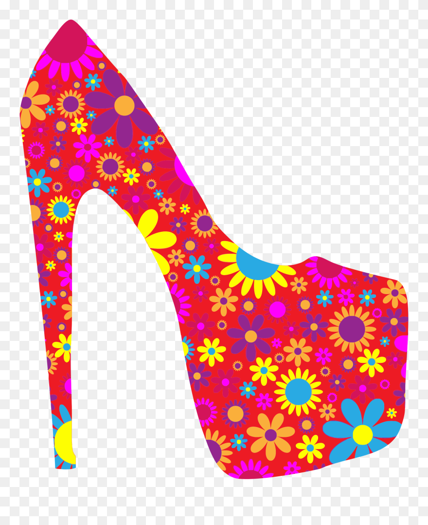 Retro Floral Shoe Clip Arts - Clipart Flower Shoes - Png Download