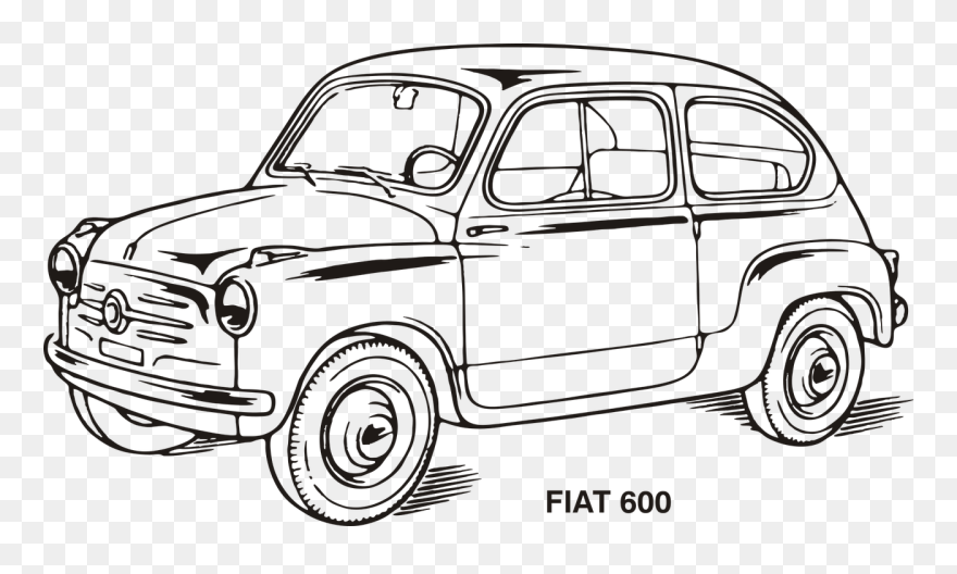 Transparent Classic Car Clipart Black And White - Fiat Clipart - Png Download