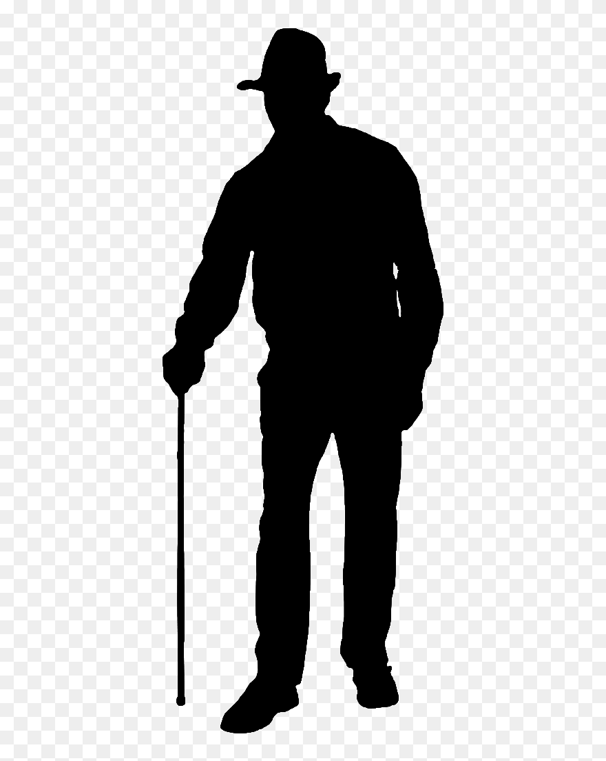 Silhouette Of Man On Crutches Wearing A Hat Png Download - Man With Hat Silhouette Clipart