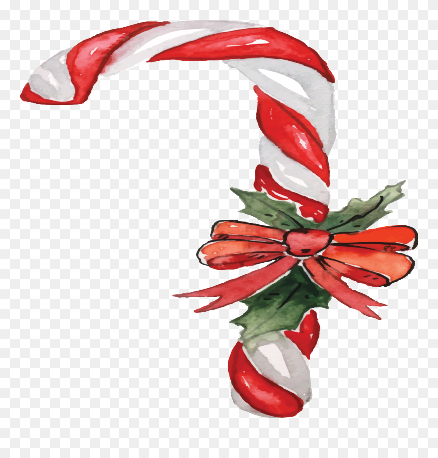Hand Painted Watercolor Christmas Crutches Transparent - Candy Cane Clipart