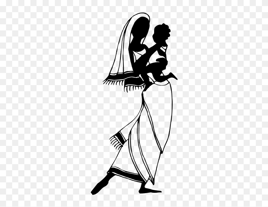 African Tribal Woman With A Baby - African Art Clipart