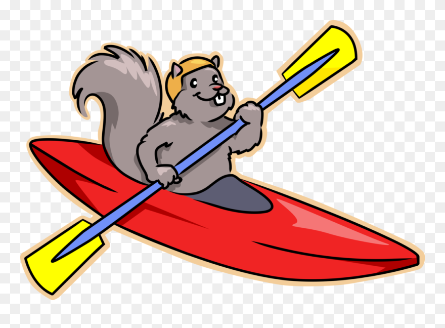 Vector Illustration Of Kayaker Squirrel Enjoys Paddling - Kayaking Cartoon Clipart