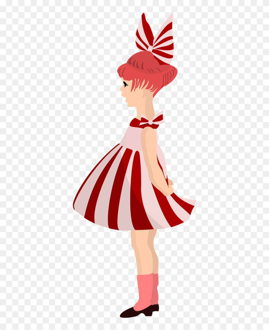 Ribbon Girl Red Dress - Vector Graphics Clipart
