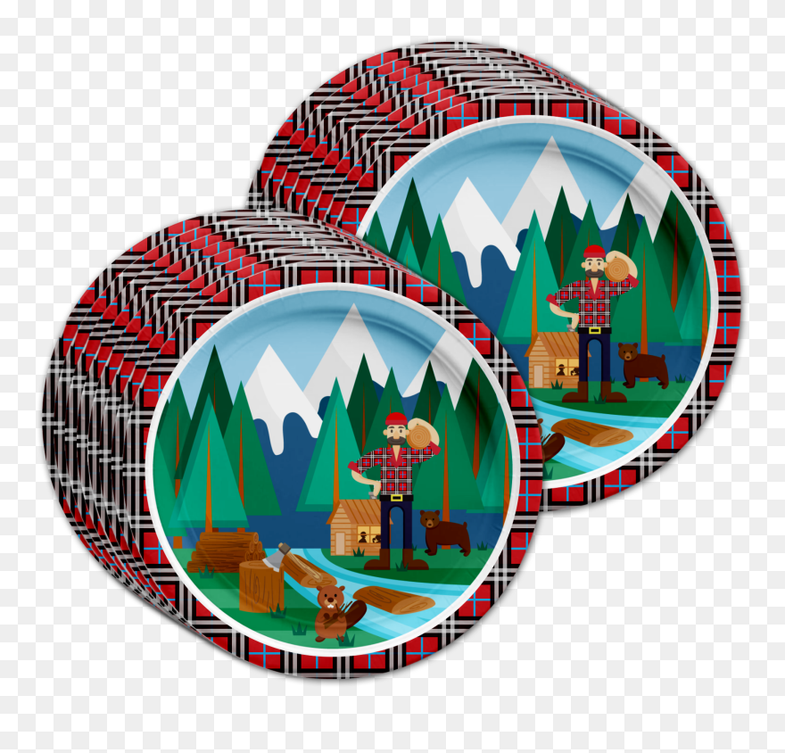 Lumberjack Birthday Party Tableware Kit For 16 Guests - Circle Clipart